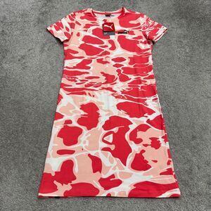 Puma Summer Splash AOP Camo Slim Midi T-Shirt Dress Womens Medium Pink Red NWT